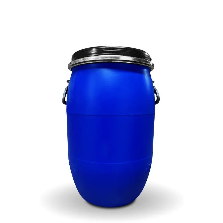 Tambo de Plástico Azul Abierto de 60 litros con Tapa y Cincho
