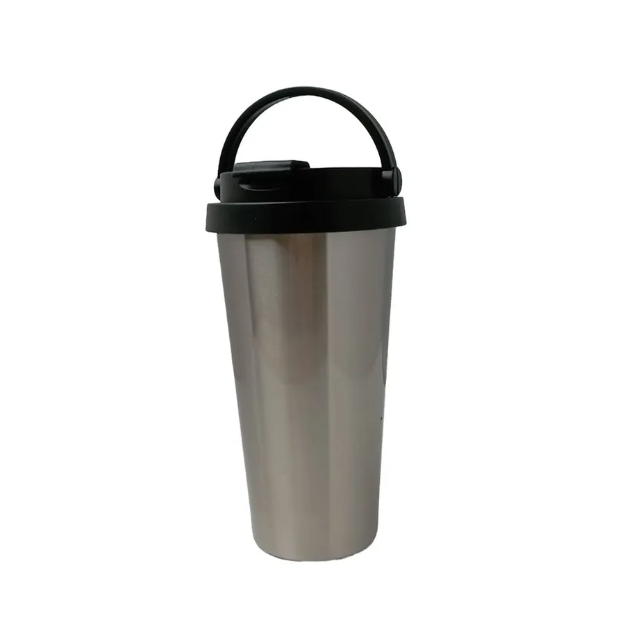 Vaso Cónico Acero Inoxidable Silver Tapa Negra